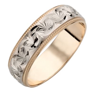 9ct Two Colour Gold Men's Patterned Wedding Ring - Product number 4404394