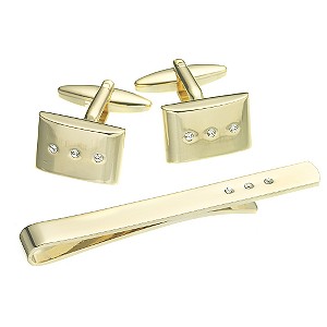 Classic Collection Three Crystals Cufflink and Tie Slide Set