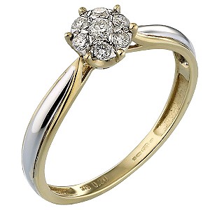 9ct Two Colour Gold Fifth Carat Diamond Cluster Ring