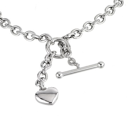 9ct white gold heart charm albert necklace