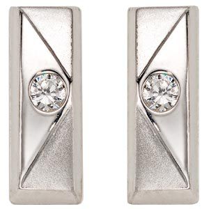 9ct White Gold Cubic Zirconia Bar Stud Earrings