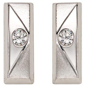 Unbranded 9ct White Gold Cubic Zirconia Bar Stud Earrings