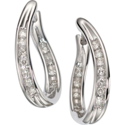 9ct white gold quarter carat diamond hoop earrings - Product number 4458559