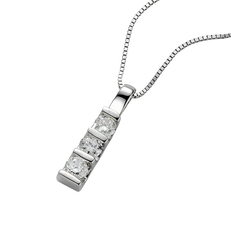 9ct white gold quarter carat three diamond pendant necklace - Product ...