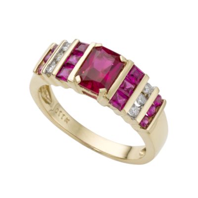 18ct gold created ruby and diamond ring