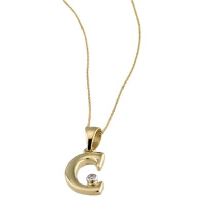 H Samuel 9ct Gold Cubic Zirconia Set Letter C Pendant