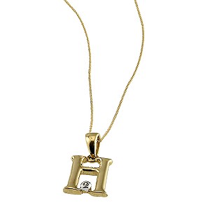 9ct gold Cubic Zirconia Set Letter H Pendant with 16 Chain