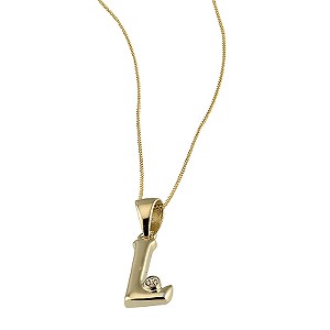 9ct gold Cubic Zirconia Set Letter L Pendant with 16 Chain
