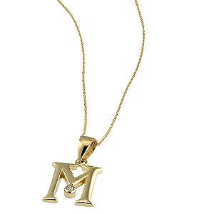 9ct gold Cubic Zirconia Set Letter M Pendant with 16 Chain