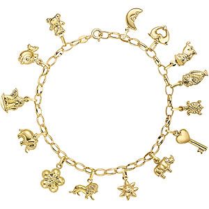 9ct Gold 7.5"" Multi Charm Belcher Bracelet