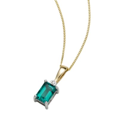 9ct two-colour created emerald and diamond pendant - Product number 4469917