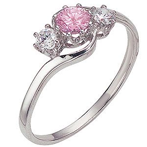 9ct White Gold Cubic Zirconia Three Stone Ring with Channel Set Shoulders
