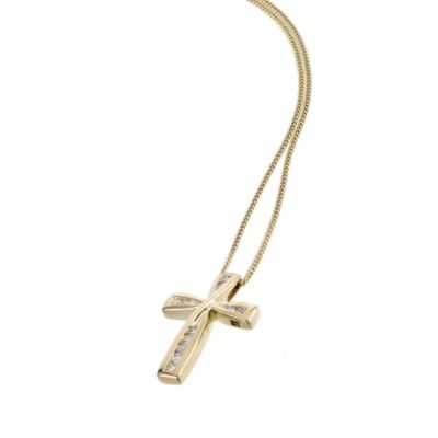 9ct yellow gold 14 point diamond crucifix - Product number 4484959