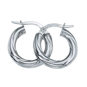 9ct White Gold Twist Creole Earrings