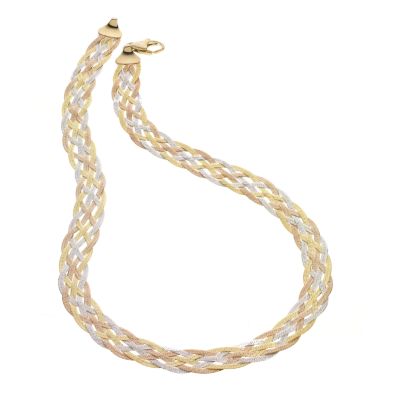 9ct Three Colour Gold Herringbone Necklace