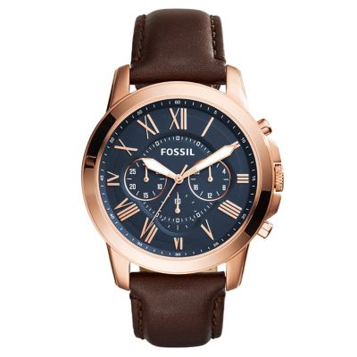 Fossil Men's Rose GoldPlated Brown Leather Strap Watch H.Samuel