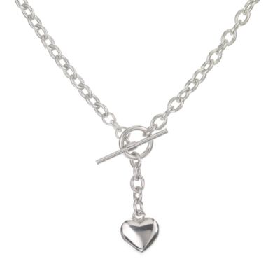 9ct White Gold 18 Heart and T-Bar Belcher Necklace