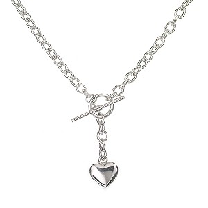 9ct White Gold 18 Heart and T-Bar Belcher Necklace