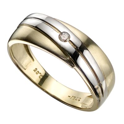 H Samuel 9ct Gold Diamond Crossover Signet Ring