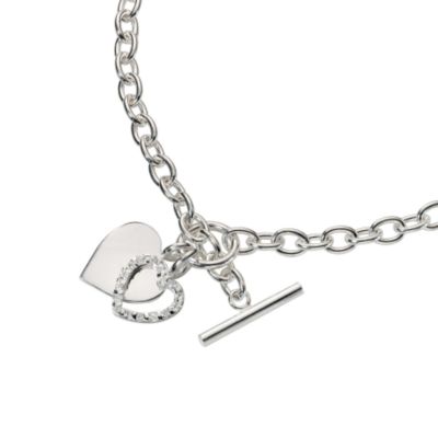Sterling silver plain and cubic zirconia heart tag necklace - Product number 4511859