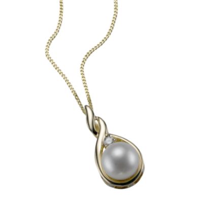 9ct gold cultured pearl and diamond pendant - Product number 4513290