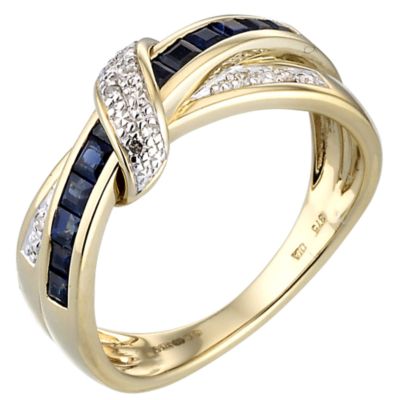 9ct Gold Sapphire and Diamond Crossover Ring