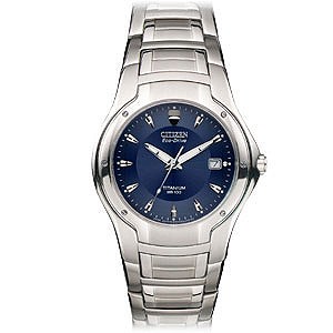 Menand#39;s Eco-Drive Titanium Bracelet Watch