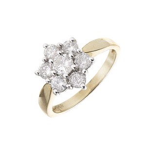 18ct Gold 1 Carat 7 Stone Diamond Cluster Ring