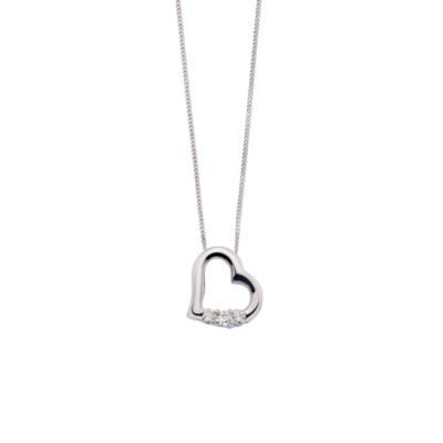 9ct white gold quarter carat diamond three stone heart pendant - Product number 4553365