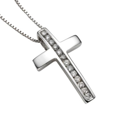 9ct white gold diamond cross - Product number 4554426