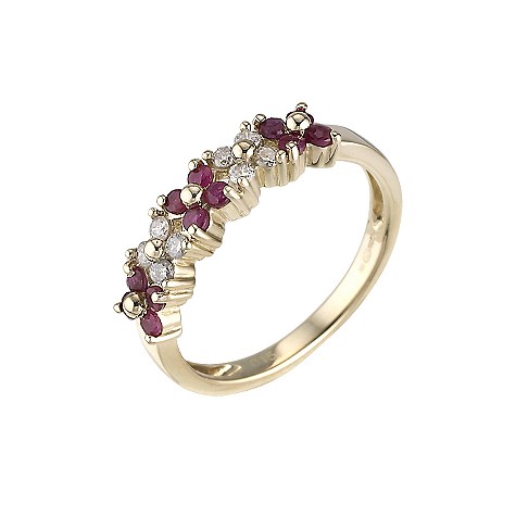 9ct gold diamond and ruby ring