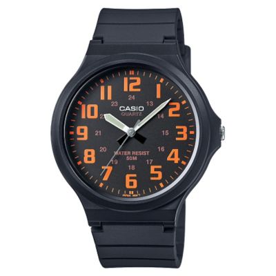 casio men's orange resin strap illuminator lcd watch