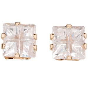 9ct Gold Cubic Zirconia Square Stud Earrings