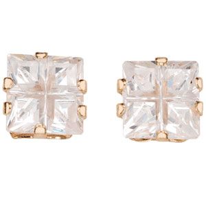 9ct Gold Cubic Zirconia Square Stud Earrings