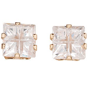 9ct Gold Cubic Zirconia Square Stud Earrings