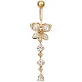 9ct Gold Cubic Zirconia Butterfly Belly Bar
