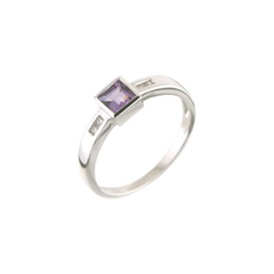 Unbranded 9ct white gold diamond and amethyst ring