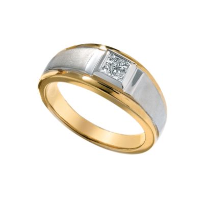 Men's 9ct two-colour gold quarter carat diamond ring - Product number 4610199