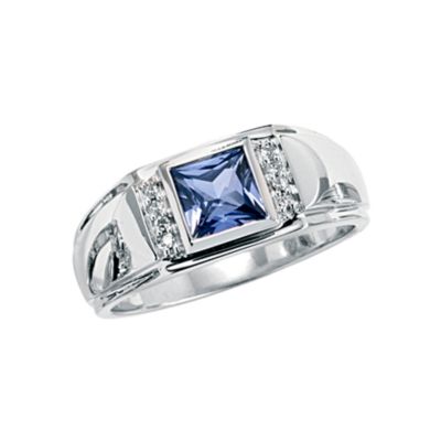 Men's 9ct gold created sapphire and diamond ring