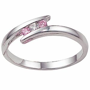 9ct White Gold Pink & White Cubic Zirconia Ring