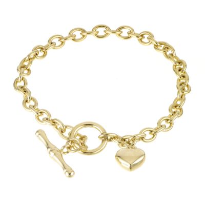 9ct gold T-bar heart charm bracelet - Product number 4617797