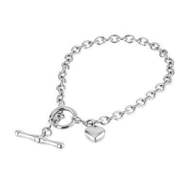 Unbranded 9ct white gold T-bar heart charm bracelet