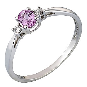 H Samuel 9ct White Gold Pink Sapphire and Diamond Ring