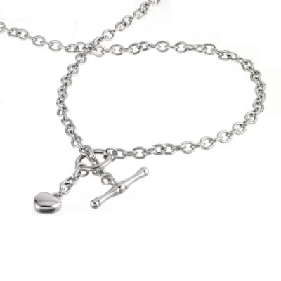 9ct white gold heart charm t-bar necklace