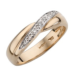 H Samuel 9ct Yellow Gold And Rhodium Plated Diamond Ring