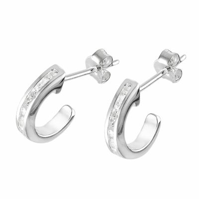 Sterling silver channel set cubic zirconia hoop