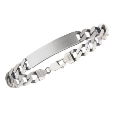 Men's oxidised sterling silver ID bracelet