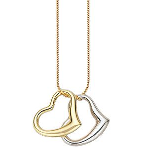 H Samuel 9ct Two Colour Gold Double Heart Pendant