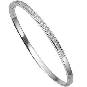 Silver Hinged Cubic Zirconia Bangle - Product number 4665724