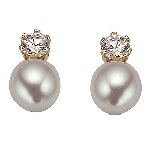 9ct Gold Freshwater Pearl and Cubic Zirconia Stud Earrings